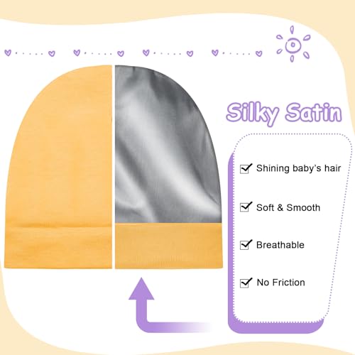 Cotwinter 6 Pcs Satin Lined Baby Newborn Hats Silk Satin Lined Beanie Toddler Hat for Hospital Infant Girls Boys(Cute Color,0-6 Months)