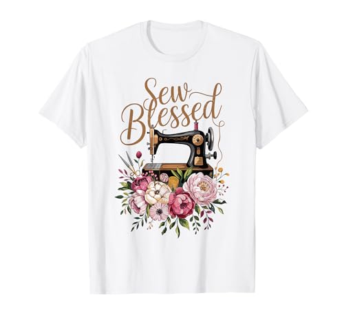 Sew Blessed Vintage Sewing Machine Floral Quilting T-Shirt
