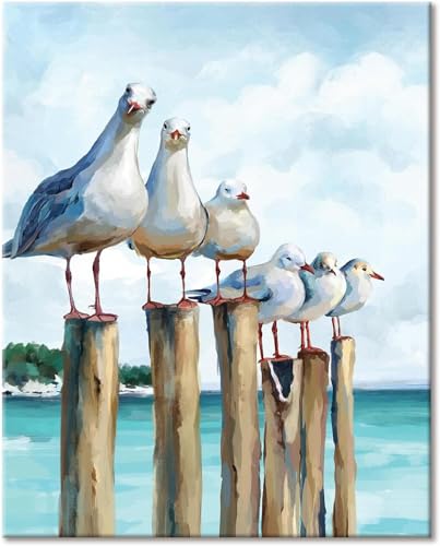 Paint by Numbers for Adults Animal Gull, Painting by Numbers for Adults Beginner, Easy Diy Oil Painting Kits on Canvas with Paint Brushes Acrylic for Home Decor or Bathroom Wall Art 16 X 20 Inch
