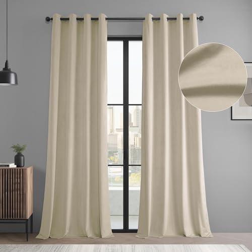 HPD Half Price Drapes Basic Deluxe Velvet Room Darkening Curtains 2 Panels Set - Grommet Design 120 Inches Long Window Curtains for Living Room & Bedroom, 50W x 120L, Light Ivory
