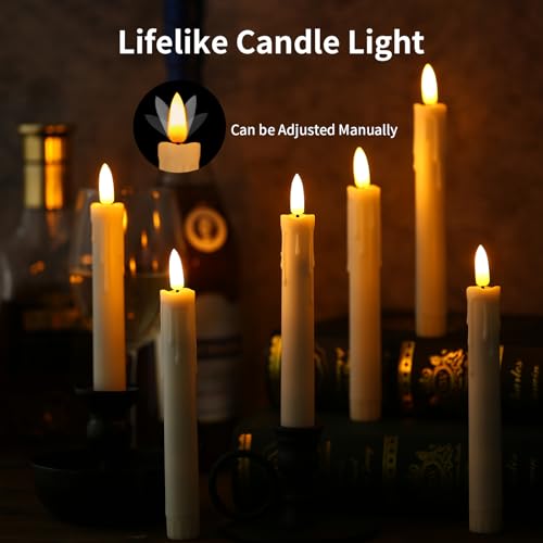 Image of YBU Flameless Taper Candles with Remote 7 Inches Led Candle Sticks with Flickering Light Timer Dimmer Battery Operated Window Candles for Halloween Christmas Decoration 6 Pcs, Ivory
