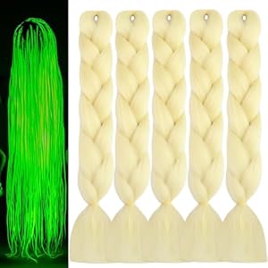 613 Blonde Braiding Hair 24inch Jumbo Braiding Hair 5pcs Luminous Braids Glow in the Dark Hair(Platinum Blonde)