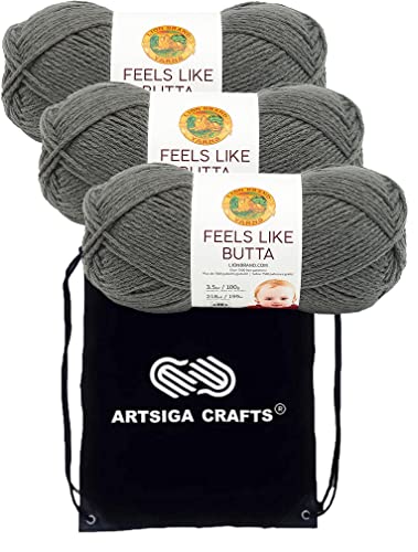 Image of Lion Brand Yarn Feels Like Butta 215-150 Charcoal | 3 Skeins, Same Dye Lot, Project Bag, CYC #4 Worsted, 100% Polyester, Ideal for Crochet, Knitting Baby Blankets, Amigurumi