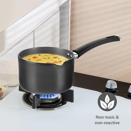 Image of Borosil 2.5 L (18 cm) Hard Anodized Spout Sauce Pan | Aluminium Grade 3003 | Glossy Exterior & Matt Interior | Even Heat Distribution | Easy to Clean | 5 Years Warranty