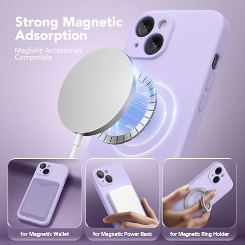Image of Magnetic for iPhone 15 Plus Case, Compatible with MagSafe, [Full Camera Protection][Screen Protector] Silicone Shockproof Protective Phone Case for iPhone 15 Plus 6.7 inch, Clove Purple