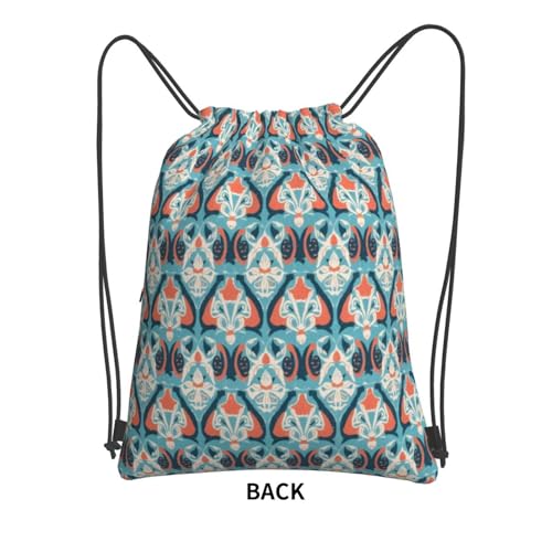 Ethnic Pattern Blue Gym Drawstring Bags Dance Bag With Front Zipper Pocket For Yoga3