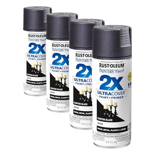 Rust-Oleum 346951 Painter's Touch 2X Ultra Cover Spray Paint, 12 oz, Satin Canyon Black (Pack of 4)