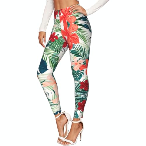 Leggings de compresión para mujer de entrenamiento con estampado floral de hibisco