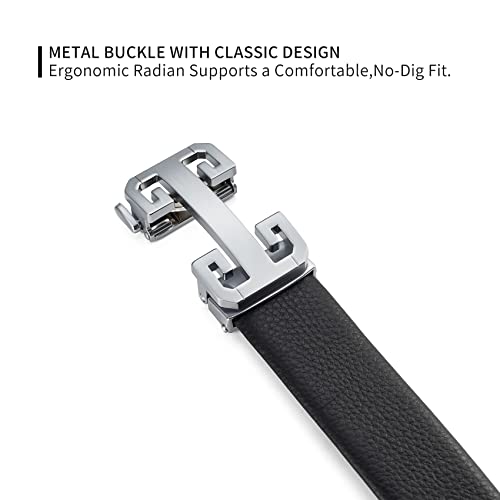 Image of ARIMIA Fashion Mens Real Leather Ratchet Belt Black Adjustable Length Full Grain Soft Genuine Cowhide Strap 1.5 Inch Wide (Silver Black, Adjustable from 26 inch to 44 inch Waist)