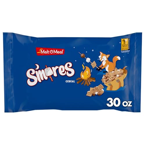 Malt-O-Meal S'mores Breakfast Cereal, with Honey Graham Squares, Chocolatey Puffs and Marshmallow Bits, Large Cereal for Family, 30 OZ Resealable Bag