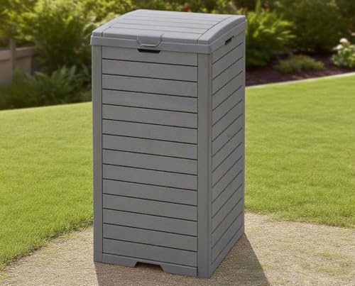 屋外ゴミ収納庫容量約118L 幅40.9×奥行41.3×高さ86p 屋外 木目調 スリム 大型 ごみ箱 樹脂 バルコニー ゴミストッカー ベランダストッカー グレー