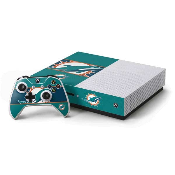 Skinit Decal Gaming Skin Compatible with Xbox One S Console and Controller Bundle - Officially Licensed NFL Miami Dolphins Zone Block Design