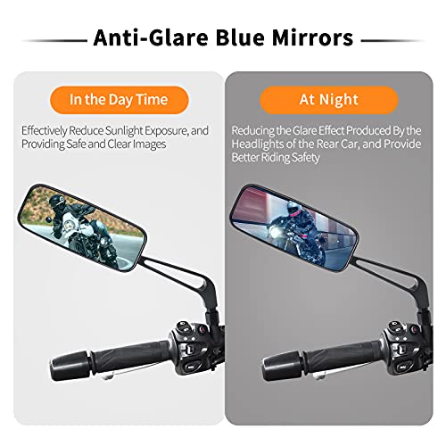Surpassme MTRM035BKBU_ 8Mm/10Mm Black Rectangle Motorcycle Bobber Mirrors Blue Mirror Reducing Glare Motorcycle Rear View Mirrors thumb #2