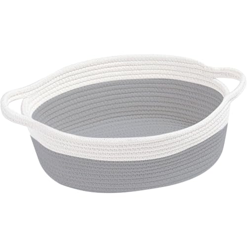 Image of Woven Basket with Gift Bags - Small Ribbons Durable Baskets for Christmas Gifts Empty Rope Basket for Storage 12 inchX 8 inch X 5 inch Baby Toy Basket with Handles (Grey)