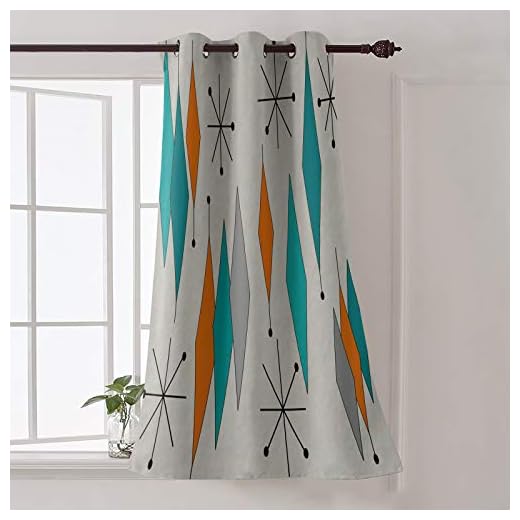 Futuregrace Blackout Curtains Mid-Century Modern Diamond Pattern Livingroom Bedroom Darkening Window Draperies & Curtains for Sliding Glass Door Home Office Decor 52" W by 63" L