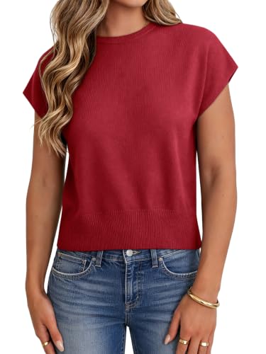 Image of UNCLECAT Short Sleeve Sweater for Women Knit Fall Pullover Tops | Crew Neck,Cap Sleeve,Lightweight,Basic ,Soft Fabric,Spring Summer Fall Outfits, Trendy 2026,Business Casual Tops