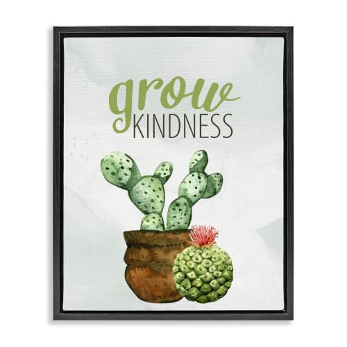 'Grow Kindness Calligraphy Phrase Potted'| Floating Frame Canvas Art
