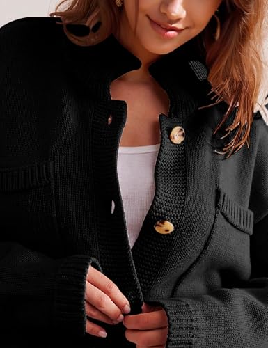 Image of hathne Cardigan Sweaters for Women Trendy Oversized Open Front Button Short Cardigan Jackets Fall Winter
