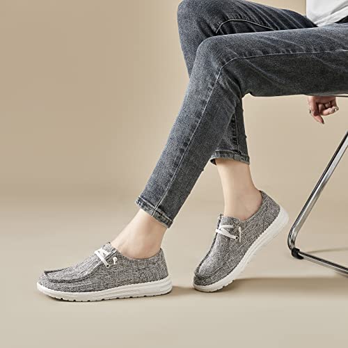 Colgo Women's Slip-On Loafers, Casual Lace-Up Walking Boat Shoes, Lightweight Canvas Women Shoes(Iron,11) #TOP6