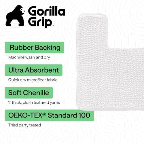 Image of GORILLA GRIP Bathroom Rug Sets, Soft Chenille 2 Piece Area Rugs Set, Toilet Base Mat and 30x20 Carpet, Absorbent Microfiber Washable Mats Dry Quickly, Home Decor and Bath Room Accessories, White