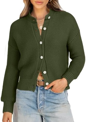 Caracilia Cardigan Sweaters for Women Cropped Open Front Tweed Knit Button Down Dressy Casual Jacket 2025 Spring Outwear