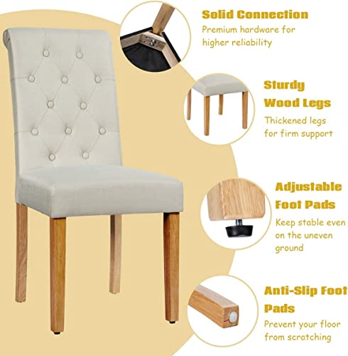 S Afstar Upholstered Dinning Chairs Set Of 4, Tufted Parsons Chairs With Solid Rubber Wood Legs & Adjustable Feet, High Back Padded Dining Chairs For Kitchen Living Room Restaurant (4, Beige) #TOP5