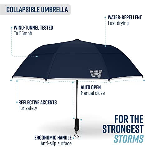 Weatherman Umbrella - Collapsible Umbrella - Windproof Umbrella Resists Up To 55 Mph Winds (Navy Blue) #TOP4