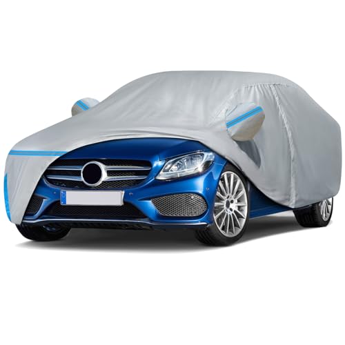 Image of Car Cover for 2008-2025 Mercedes Benz C-Class C300 C350 C400 C450 C63 AMG, Waterproof Custom-fit All Weather Sun Rain UV Dust Snow Protection Outdoor Car Cover with Door Zipper and Cotton Lining