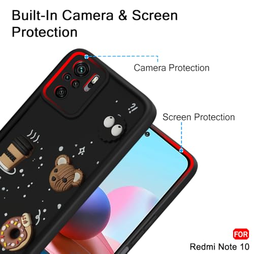 Image of TheGiftKart Back Cover Case for Mi Redmi Note 10s / Note 10 / Note 11 SE | Cute Fun Cartoon 3D Bear Coffee Case | Full Camera Protection | Shockproof Back Case Cover (Silicone, Black)