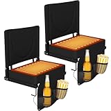Skandiquip Heated Stadium Seat Set of 2, Outdoor Bleacher Seat, Thick Padded Cushion Seat and Back Support, Lightweight, Foldable, and Portable, Storage Pockets, Black