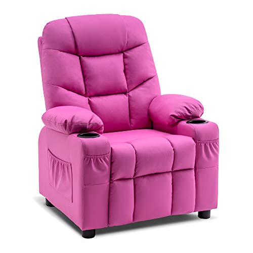 Mcombo Big Kids Recliner Chair With Cup Holders For Boys And Girls Room, 2 Side Pockets, 3+ Age Group, Faux Leather 7366 (Pink) #TOP29