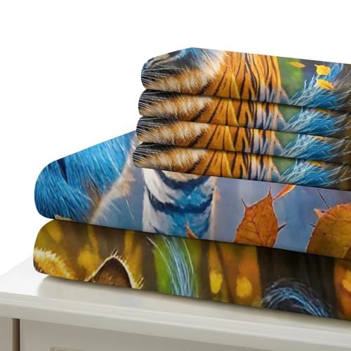 Linge de lit tigre 3D microfibre 135x200cm anti-pli avec fermeture éclair cachée