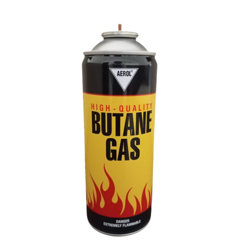 Image of Aerol Steel Butane Gas Canister 225GM for Camping Stove, Blow Torch & Portable Burner | Fuel Cartridge