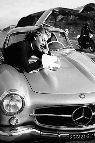 Generic SOPHIA LOREN ICONIC POSE ON HIGHWAY WITH MERCEDES 300SL VINTAGE CAR PosterLife Wall Art Poster 24x30 inches, Large, Black