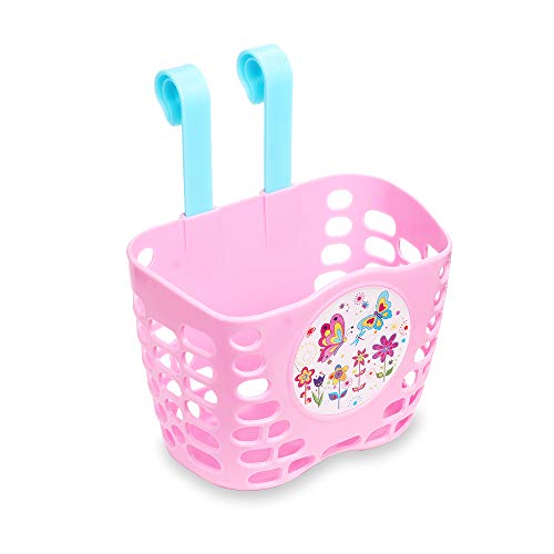 Mini-Factory Kid's Bike Basket, Pink Butterfly + Flowers Bicycle Front Handlebar Basket For Kid Girls (Butterfly) #TOP2