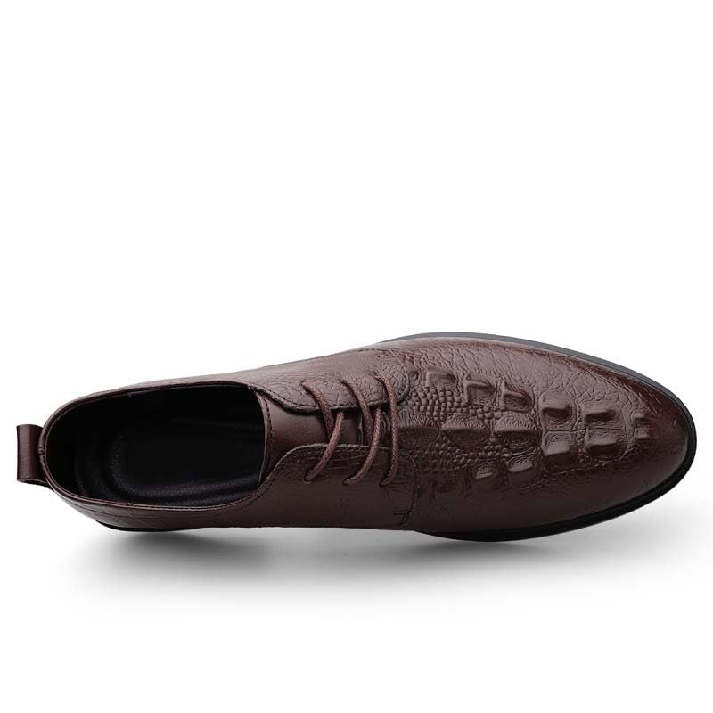 Dress Oxford Shoes for Men Lace Up Round Toe Leather Crocodile Print Derby Shoes Non Slip Block Heel Low Top Slip Resistant Prom(Brown,7.5)2