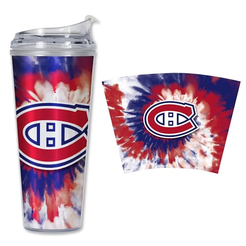 Image of Rico Industries NHL Hockey Team Color Tie Dye 24oz Metallic Acrylic Tumbler with Hinged Lid, Officially Licensed Double Wall Tumbler with Straw