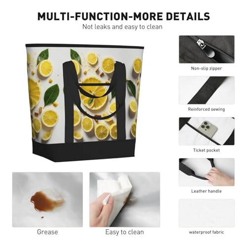 Yellow Lemon Print Tote Bag Adult Heavy Duty For Picnic Beach Camping Large Capacity Insulated Tote Bag4