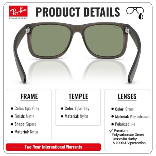 Image of Ray-Ban RB4165F JUSTIN CLASSIC LOW BRIDGE FIT Square Shape Sunglasses for Men with Official RayBan Eyewear Kit