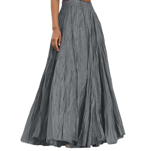 Women's High Waist A-Line Pleated Maxi Skirt Flowy Swing Retro Long Skirt for Party Holiday Outing Summer (GY1, S)