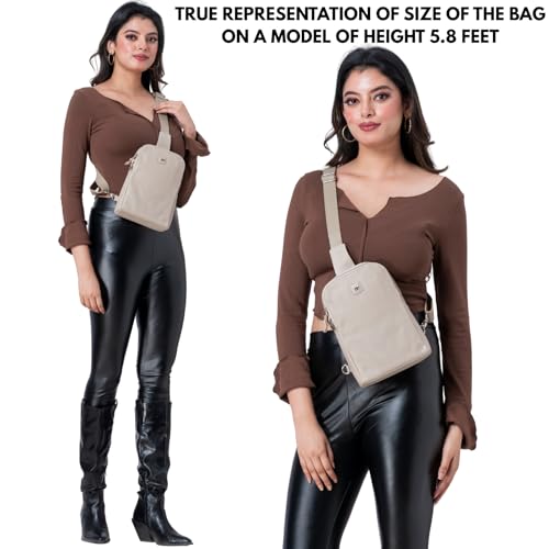 Leather Sling Bag for Women Genuine Crossbody Purse Small Trendy Cross Over Chest with Phone and Credit Card Slots (Beige Nappa) by Wise Owl Accessories - Used condition - US$40.37