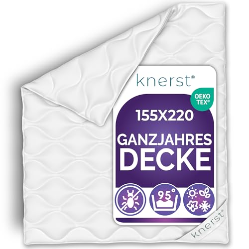 Bettdecke Ganzjahresdecke 155x220 cm - Bettdecke allergikerfreundlich - Decke waschbar - atmungsaktive, temperaturausgleichende Schlafdecke - Farbe: weiß