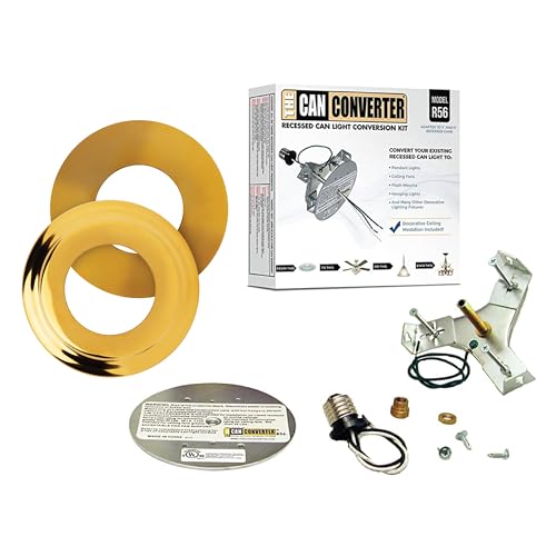 The Can Converter - R56, Complete Recessed Can Light Conversion Kit, for Ceiling Light Fixture, Pendant Light, Hanging Light, Ceiling Fan, w/ 7¾ Beveled & Flat, Steel, Ceiling Medallion, Polished Gold