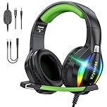 Krysenix PG1 RGB Gaming Headset for PS4, PS5, PC, Switch, Xbox, Headset with LED and Gaming Headphones with Microphone, Noise Cancelling Headphones with 3.5mm Jack,Black green