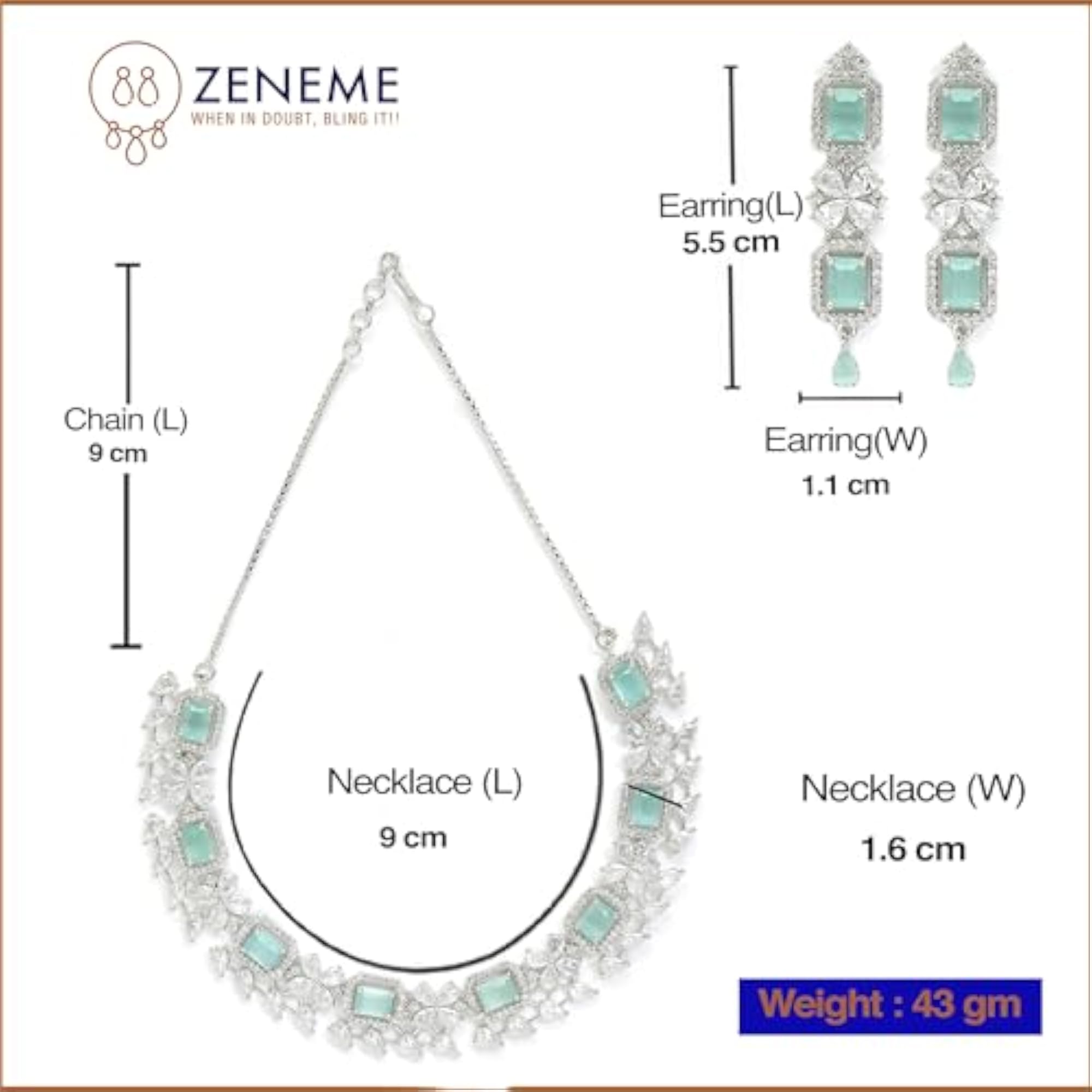 Rhodium-Plated American Diamond Necklace and Earrings Set