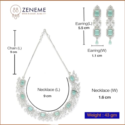 Rhodium-Plated American Diamond Necklace and Earrings Set
