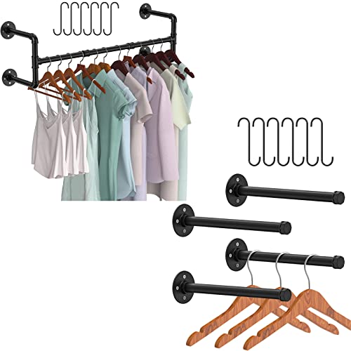 Folews Industrial Pipe Clothing Rack Wall Mounted 48.8 Inch Wall Clothing Rack Garment Rack For Hanging Clothes Coats Laundry Room Organizer Storage Hanger Shelf Space Saving #TOP11