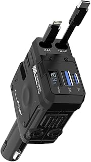 Marran Cargador de Coche USB C de 120 W, Adaptador de Carga Súper Rápida Escalable 4 en 1, Tipo C con Cable Retráctil para de Teléfono, Color Negro