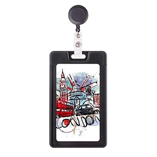 Étui rétractable pour badge anti-perte imprimé Big Ben et bus de Londres