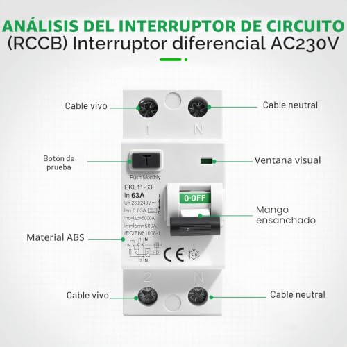 Miniatura 4 de Interruptor Diferencial Tipo A Disyuntor Magnetotermico 63a Disyuntor Diferencial 2p Ac230v Corriente Residual Nominal 30ma Interruptor De Corriente Residual Para Edificios Industriales Comerciales